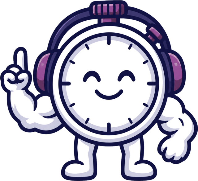 The Interval Pal stopwatch mascot wearing headphones, keeping the beat